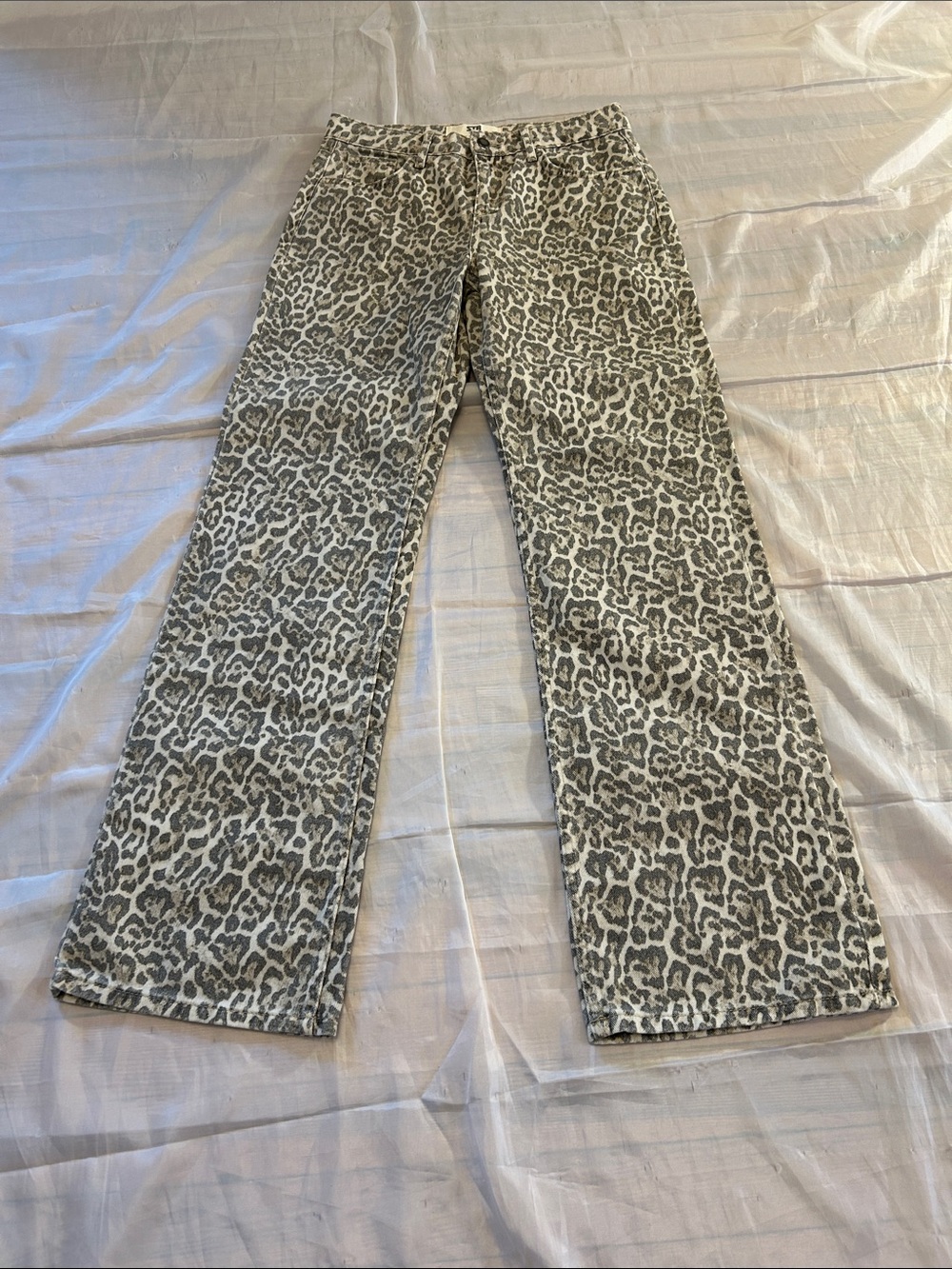 Neutral Leopard Print Straight Jeans
